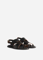 Leather Toe Strap Sandals - Black - CO Collections